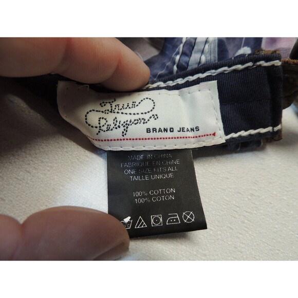 True Religion Pink Blue Madras Cotton Metal Accent Distressed Hat OSFA RARE NWOT - Picture 7 of 10